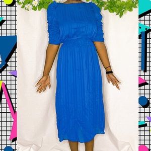 ITEMS California Vintage 80s Long Blue Midi Length Secretary Work Dress